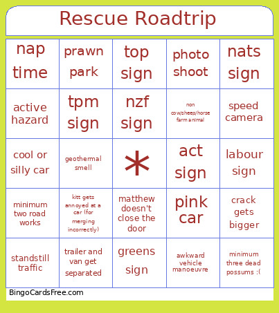 Rescue Roadtrip Bingo Card
