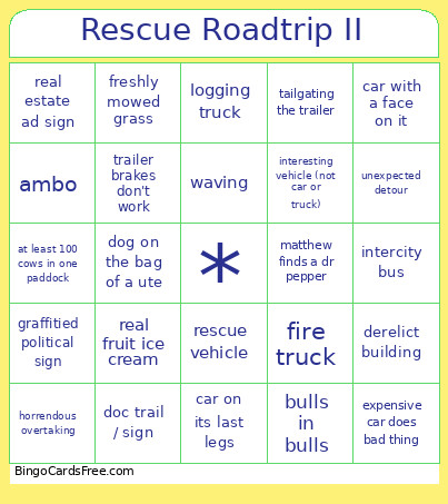 Rescue Roadtrip II Bingo Card