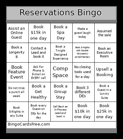Reservations Bingo Card 2