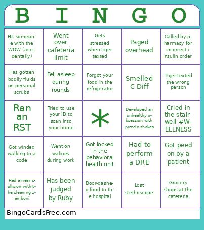 Residency Bingo Cards Free Pdf Printable Game, Title: BINGO