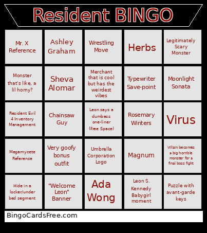 Resident Bingo Card