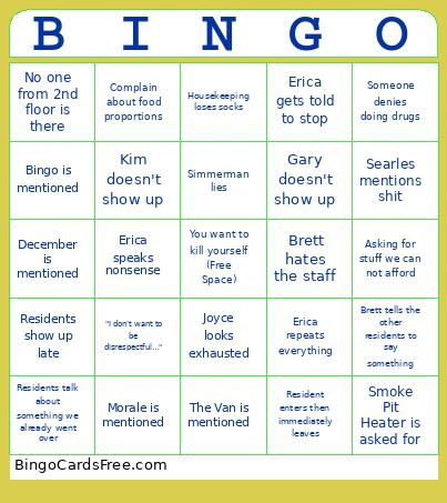 Resident Council Bingo Card