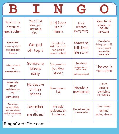 Resident Council Bingo Card