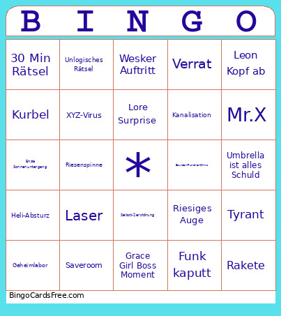 Resident Evil 9 Bingo Card 2