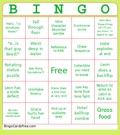 Resident Evil 9 Bingo Card