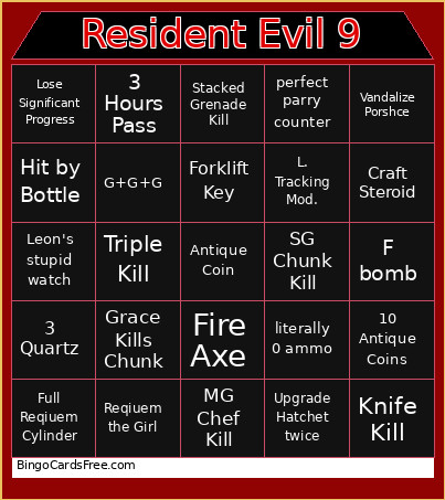Resident Evil 9 Bingo Card