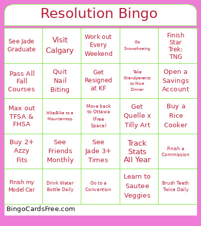 Resolution Bingo Card
