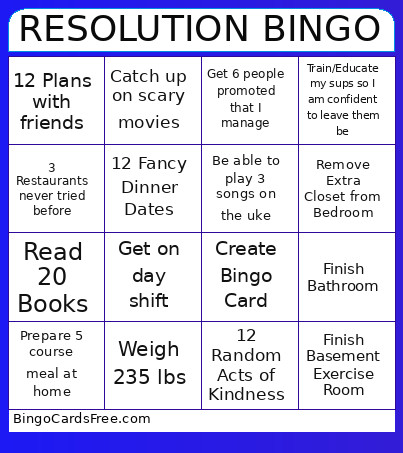 Resolution Bingo Card