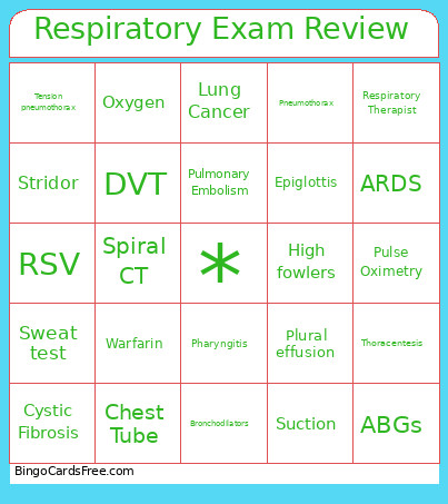 Respiratory Exam Review Bingo Card