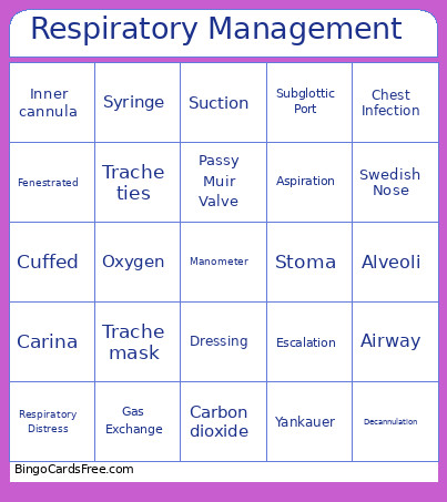 Respiratory Management Bingo Card