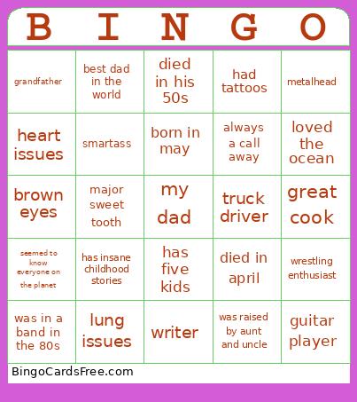 Rest In Peace, Daddy Bingo Card