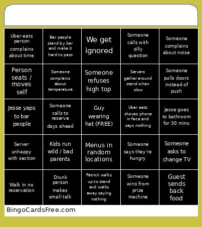 Restaurant bingo