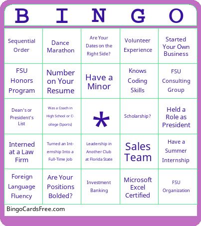 Resume Bingo 1 Cards Free Pdf Printable Game, Title: BINGO