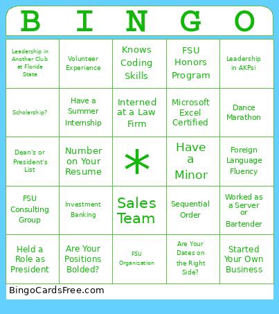 Resume 1 Bingo Card
