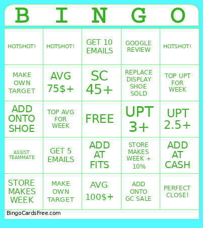 Retail - Team Improvement Bingo Card