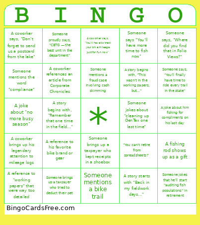 Retirement Bingo Card