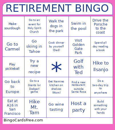 RETIREMENT Bingo Card