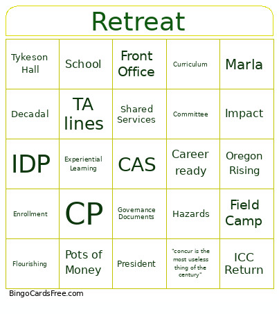 Retreat26 Bingo Card