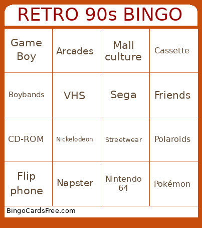 Retro 90s Bingo Card