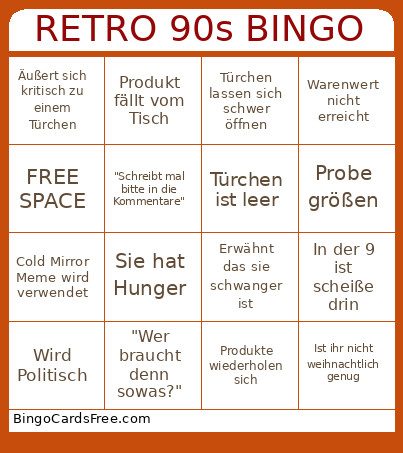 RETRO 90s Bingo Card