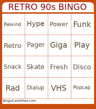 RETRO 90s Bingo Card 2