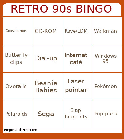 RETRO 90s Bingo Card 2