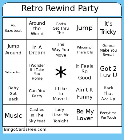 Retro Rewind Party Bingo Card