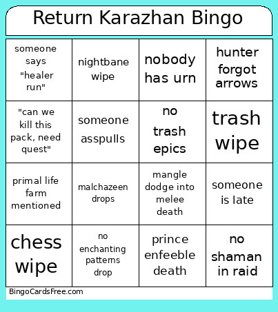 Return Karazhan Bingo Card