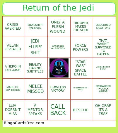 Return Of The Jedi Bingo Card