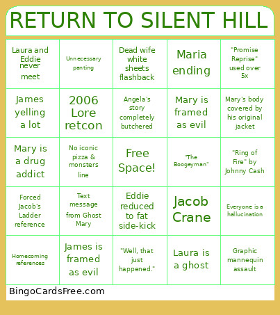 Return To Silent Hill Bingo Card