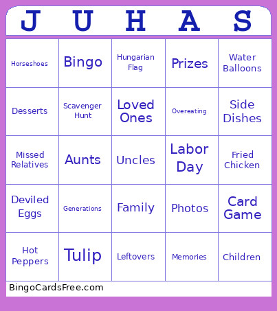 Reunion Bingo Card