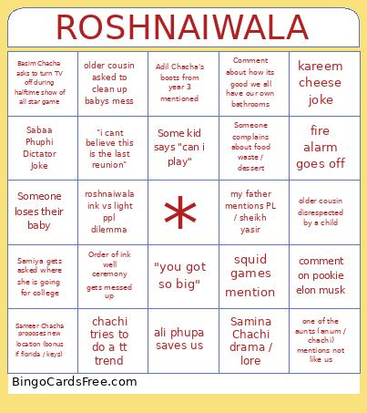 Reunion Bingo Card