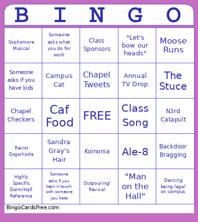 Reunion Bingo Card