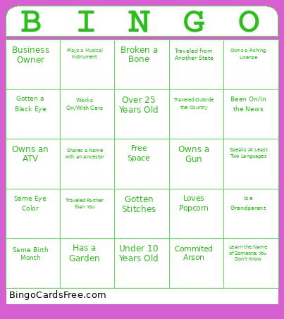 Reunion GTKY Bingo