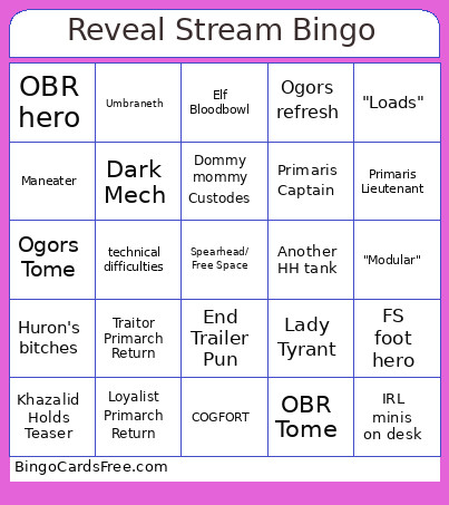 Reveal Stream Bingo Card