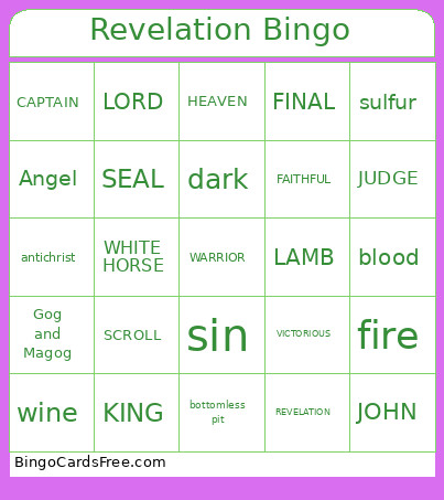 Revelation Bingo Card