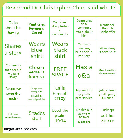 Reverend Dr Christopher Chan Said What? Bingo Card
