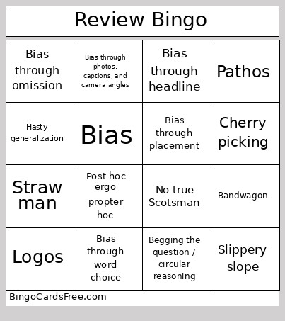 Review Bingo Card