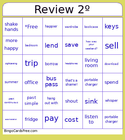 Review English 2º ESO Bingo Card
