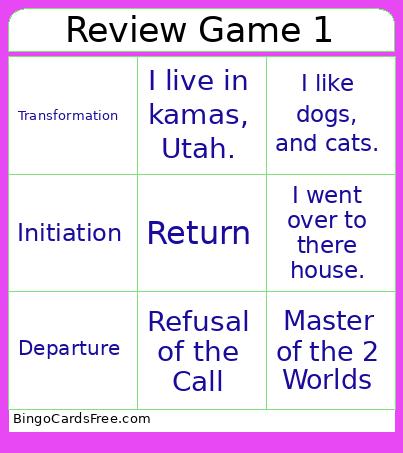 Review Game 1 Bingo Card