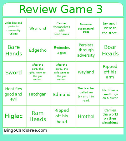 Review Game 3 Bingo Card