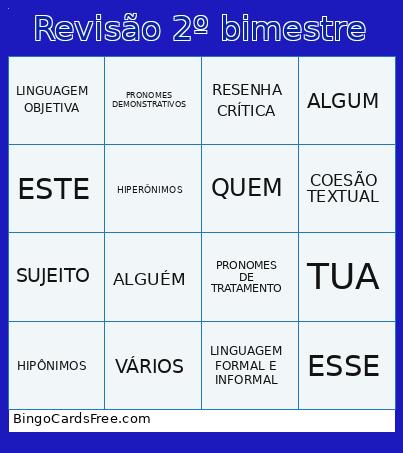 Revisão - 2º Bimestre Bingo