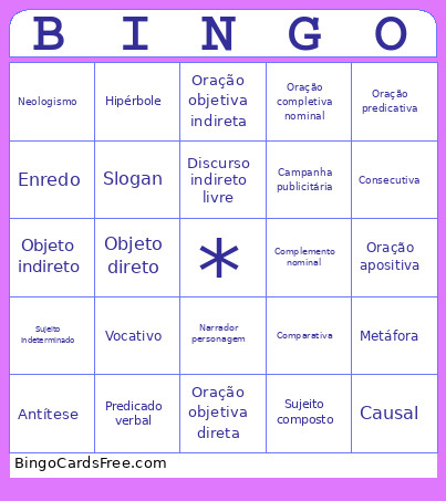 Revisão De Língua Portuguesa Bingo Card