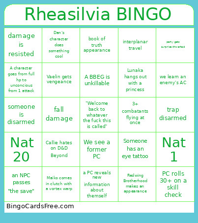 Rheasilvia Bingo Card