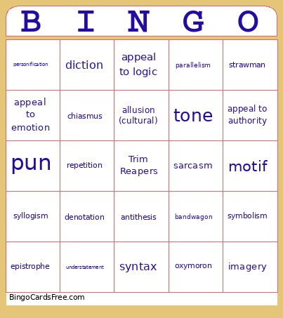 Rhetoric Games Bingo Card