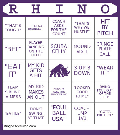 RHINO BASEBALL Bingo Card