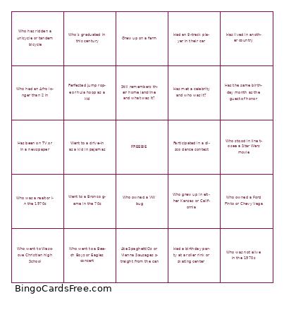 Rhonda's 70th Bingo