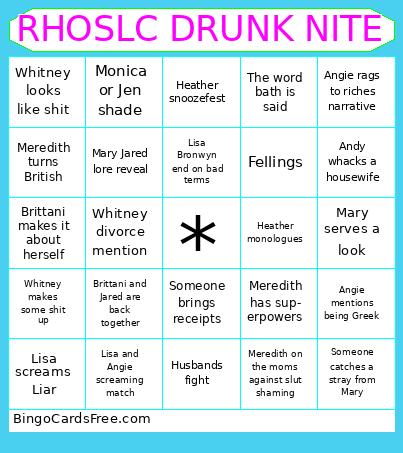 RHOSLC DRINKING Bingo Cards Free Pdf Printable Game, Title: RHOSLC DRUNK NITE