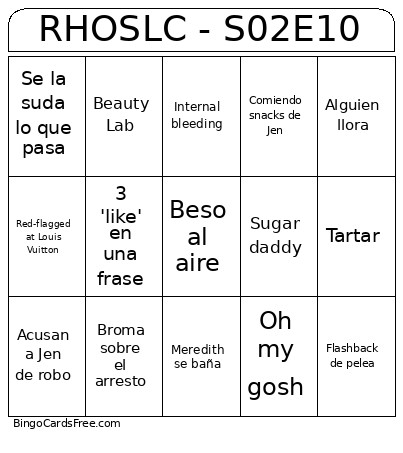RHOSLC - S02E10 Bingo Card