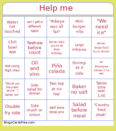 RHR Bingo Card